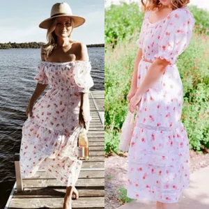 LoveShackFancy X Target Cosette Floral Midi Dress Smocked Cottagecore Lace Pink thumbnail 5