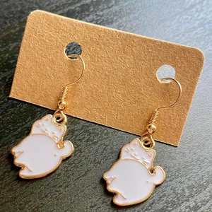 Handmade simple white cat Kawaii dangle earrings 🐈 thumbnail 2