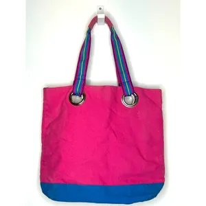 1980s–90s Ralph Lauren Polo Canvas Tote Bag Pink Blue Big Pony Cotton Carryall thumbnail 2