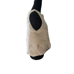 Textured Art Top | Cream Sleeveless Fringe Top | Boho Minimalist | S/M thumbnail 4