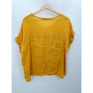 Viola Borghi Women Orange 100% Linen Floral‎ Mixed Media Top Large Made in Italy thumbnail 2
