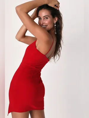 NWT Lulus Party for Two Asymmetrical Bodycon Mini Dress in Red‎ Size Small thumbnail 2