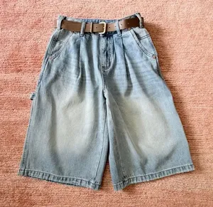 Light Wash Denim Bermuda Shorts High Rise Original Design Carpenter Belt NWT M thumbnail 1