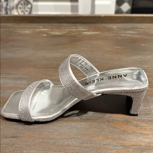 Anne Klein Women’s Sandals Size 5 New Silver Rhinestone‎ Block Heel Dressy thumbnail 4
