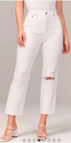 Abercrombie & Fitch Curve Love The Ankle‎ Straight Ultra High Rise White 34/18 thumbnail 1