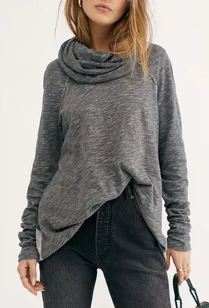 FP Beach Two Body Corps Deux Cowl Neck Space Dye Top Grey Long Sleeve Size XS/S thumbnail 1