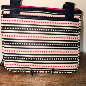 Fossil Eliza Crossbody Bag Striped Canvas Pink‎ Black Zip Top Shoulder Purse thumbnail 5