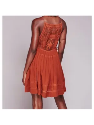 New Free People Emily Crochet copper brown Dress Size XS Boho thumbnail 3