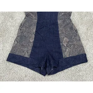 Pilcro Anthropologie Snake Print Denim Bustier Romper Shorts Size 4 thumbnail 3