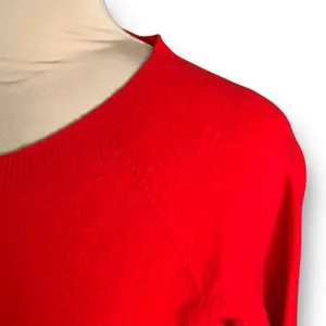 Vintage Bright Cherry Red Ribbed Knit Button Front Round Neck‎ Cardigan Sweater thumbnail 3