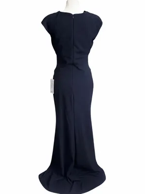 NEW Betsy & Adam V-Neck Cascade Ruffle Evening Dress Gown Dress Sz 4‎ Navy thumbnail 3