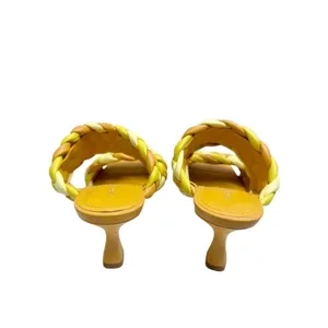 Marc Fisher Yellow Multi Braided Double Strap Square Toe Slide Sandals Size 7.5M thumbnail 4
