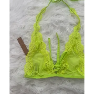 Skims Summer Mesh Lace Plunge Halter Bralette Green Highlighter Size XS thumbnail 3