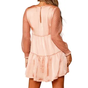 Peach Love California Tiered Sheer Long Sleeve Mini Dress Pink Size Large NWT thumbnail 2