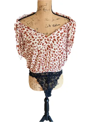 Free People Bare It All Bodysuit Size L White Red Leopard Print NWT thumbnail 2