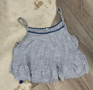 Aerie Blue Striped Ruffle Tank Top thumbnail 1