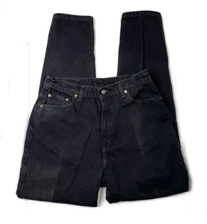Vintage Levi’s Black 521 Tapered Leg Stiff Denim Mom Jeans TALL thumbnail 1
