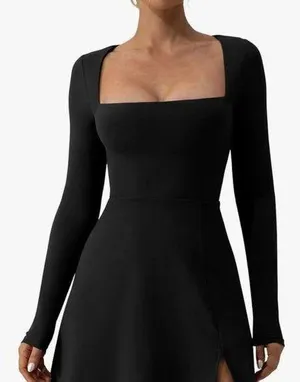Long sleeve short black dress thumbnail 1
