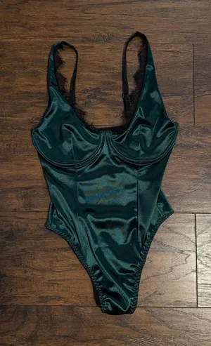 Forever 21 Women’s Emerald Green Satin Bodysuit thumbnail 1
