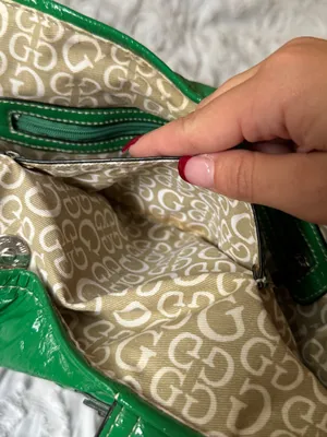 Guess Shiny Green Patent Tote with Branded Plaque thumbnail 7