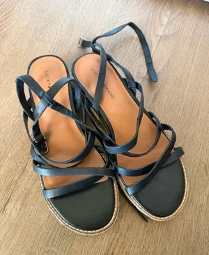 Lucky Brand Nemelli Black Leather Jute Small Wedge Sandal Size 8 thumbnail 1