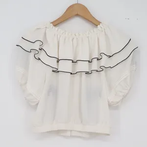 HERAPLUS Blouse Womens 0 Boho Ruffle Off-Shoulder White Blue Paisley Excellent thumbnail 5