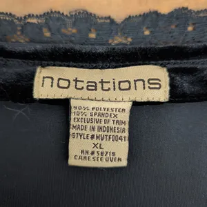 Ladies' Notations Black Velour Top With Lace V-Neck XL thumbnail 2