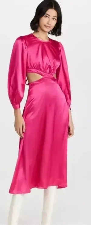 Rahi Pink‎ Midi Dress W/ Cutouts Longsleeve NWOT size large thumbnail 1