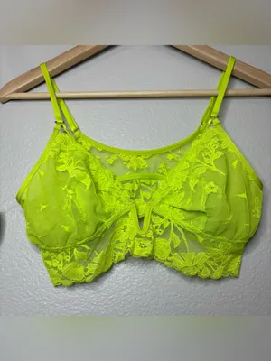 Aerie neon green lace fairy boho cute bralette medium casual sexy new women thumbnail 3