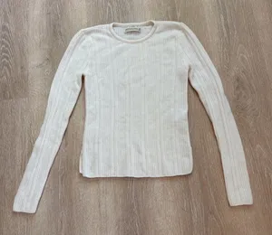 Abercrombie & Fitch Women's Ivory Ribbed Crewneck Sweater Size‎ M Wool Blend thumbnail 1
