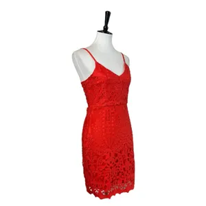 Lulus Mini Dress Lace Crochet Bodycon Spaghetti Strap Coral Women’s Size Small thumbnail 4