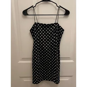 Urban‎ Outfitters Black White Polka Dot Slip Mini Dress XS Smocked thumbnail 2