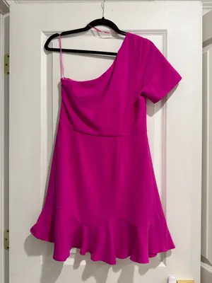 TCEC One-Shoulder Fuchsia Ruffle Hem Dress thumbnail 3