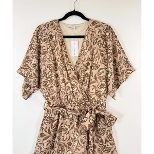 NWT Baltic Born Romper Brown Connor Taupe Floral V Neck Short Sleeve Boho Medium thumbnail 7