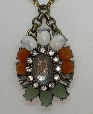 Bronze-Tone Multicolor Glitter Sparkle Rhinestone Necklace thumbnail 2