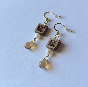 Handmade quality Czech glass beads & natural freshwater pearl chic fairy boho vintage retro style dangle earrings🌿✨ thumbnail 7