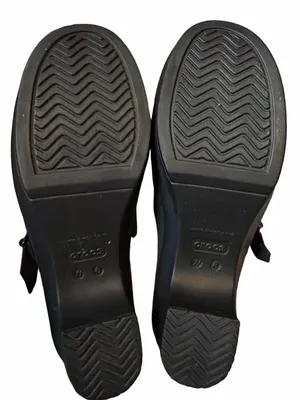 Crocs Dual Comfort Sarah Heeled Mule Clog Black Strap Buckle Womens Size 8 Shoes thumbnail 5
