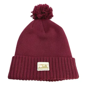 Patagonia Unisex Red Pom Pom Foldover Ribbed Knit Winter Beanie Hat One Size thumbnail 1