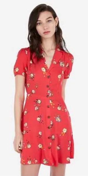 ✨ express red floral button down dress✨ thumbnail 1