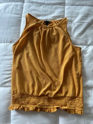 Ann Taylor Mustard Yellow Ruffle-Hem Tank thumbnail 1