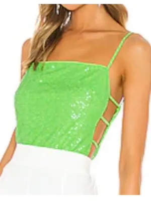 Superdown Kait Lime Green Sequin Cutout Camo Tank Top Women’s Small thumbnail 1