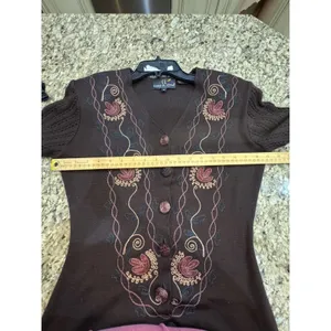 Vintage Carole Little Sweater Dress Duster Floral Embroidered Midi Wool Brown thumbnail 10