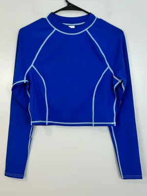 NWT Fabletics Yasmin Long Sleeve Cropped Mock Neck Royal Blue Actviwear Top XL thumbnail 2