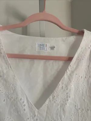 Time and Tru Women’s White Eyelet V-Neck Ruffle Sleeve Sundress Size Large 12/14 thumbnail 5
