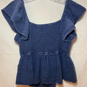 Jopna Boho Revival Ruffle Crop Top 100% Cotton Navy Blue Size M thumbnail 5