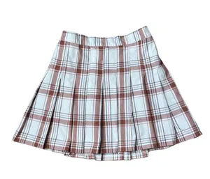 Plaid Pleated Mini Skirt White / Burgundy XS thumbnail 2