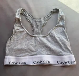 Calvin Klein Light Gray Racerback Bralette with Logo thumbnail 1