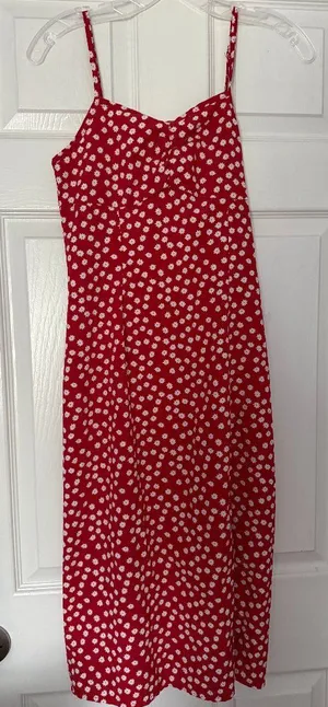 Red Floral Midi Dress thumbnail 1