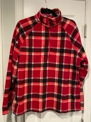 Eddie Bauer Size XXL Pink Plaid Long Sleeve Quarter Zip Pullover Fleece Jacket thumbnail 1