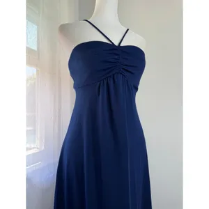 Vintage ‘80s Navy Blue Sleeveless Spaghetti Strap Maxi Dress thumbnail 4